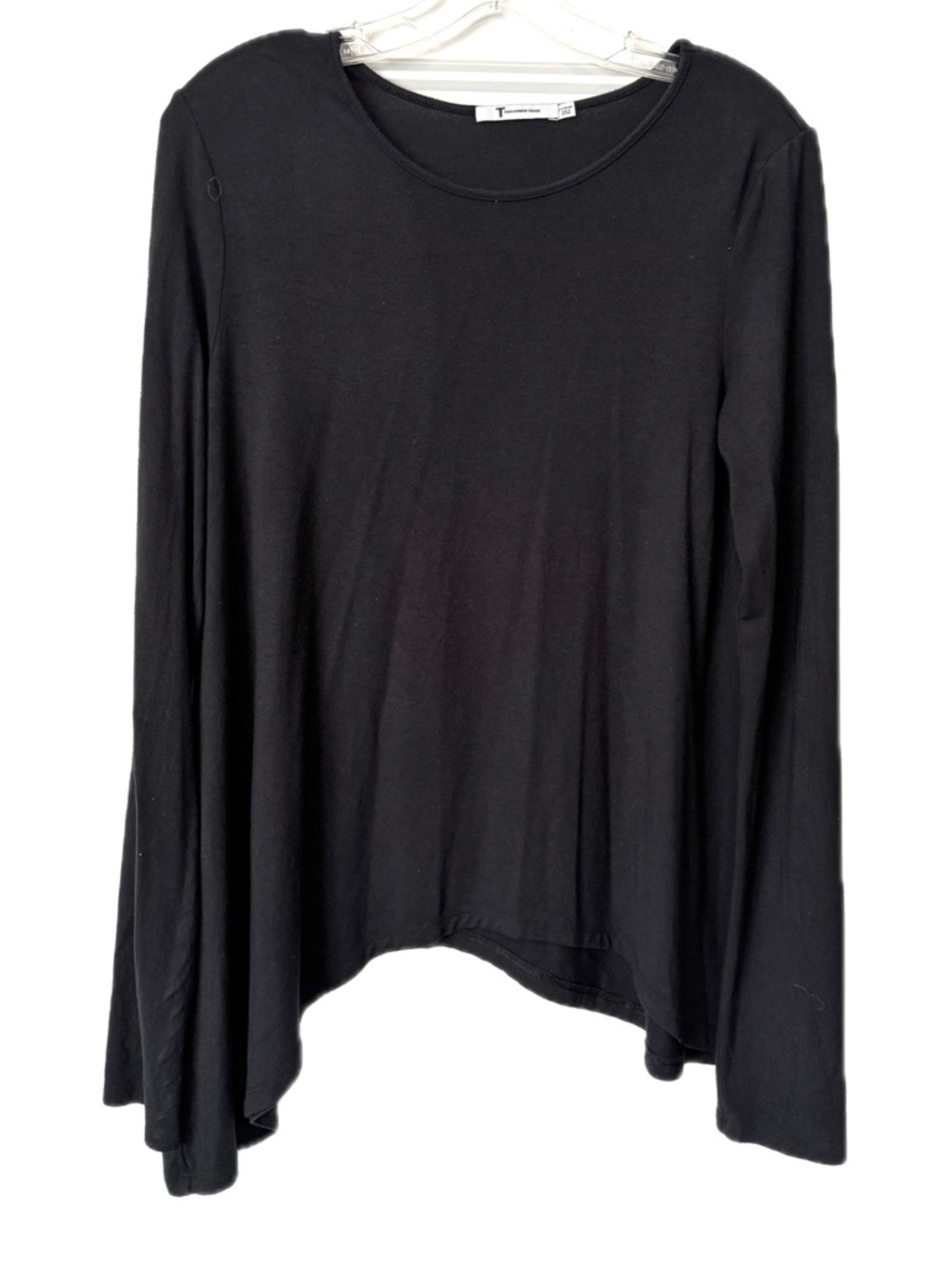 T by Alexander Wang Black Modal Long Sleeve Asymmetrical Hem Top Size Medium